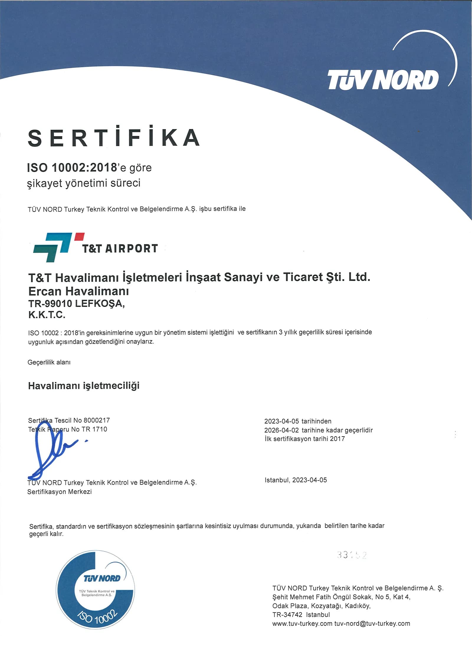 Havalimanı İşletme Sertifikası